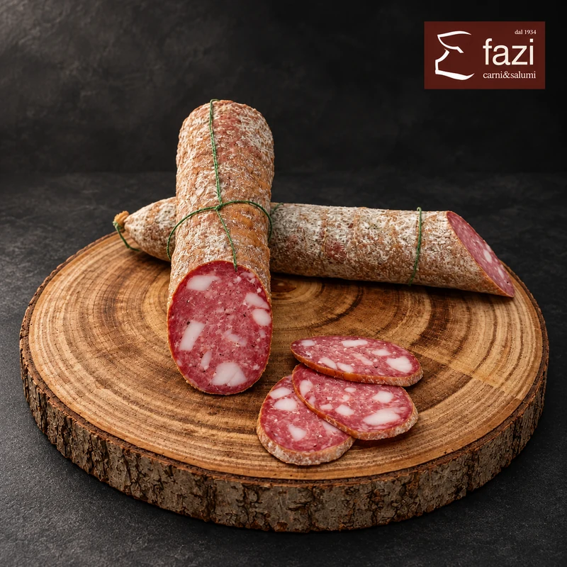 Salame con lardelli tagliati a mano